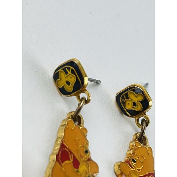 Vintage Winnie the Pooh Dangle Earrings Sitting Pooh w/Honey Pot Enamel Disney - Picture 8 of 14